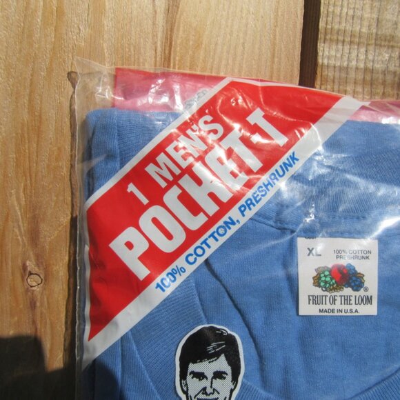 Vintage 1987 Brand New Fruit Of The Loom Blue Pocket T-Shirt Size XL - Picture 2 of 5